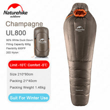 Load image into Gallery viewer, Naturehike Duck Down Sleeping Bag Winter Mummy Camping Sleeping Bag Ultralight Keep Warm Adult Camping Equipment NH17U120-L