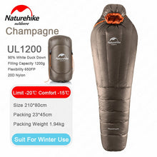 Load image into Gallery viewer, Naturehike Duck Down Sleeping Bag Winter Mummy Camping Sleeping Bag Ultralight Keep Warm Adult Camping Equipment NH17U120-L