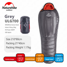 Load image into Gallery viewer, Naturehike 2019 Winter Goose Down Mummy Keep Warm Sleeping Bag Restriction Comfort Temperature -32℃ -4℃ ULG400 ULG700 ULG1000
