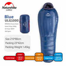 Load image into Gallery viewer, Naturehike 2019 Winter Goose Down Mummy Keep Warm Sleeping Bag Restriction Comfort Temperature -32℃ -4℃ ULG400 ULG700 ULG1000