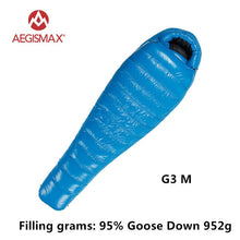 Load image into Gallery viewer, AEGISMAX 95% White Goose Down Mummy Camping Sleeping Bag Cold Winter Ultralight Baffle Design Camping Splicing FP800 G1-G5