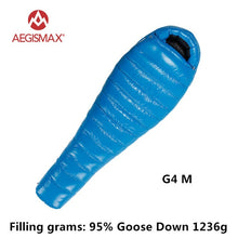 Load image into Gallery viewer, AEGISMAX 95% White Goose Down Mummy Camping Sleeping Bag Cold Winter Ultralight Baffle Design Camping Splicing FP800 G1-G5