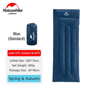 Naturehike Lightweight Compact Cotton Single Hiking Sleeping Bag Waterproof Square Packable Summer Outdoor Camping Sleeping Bag